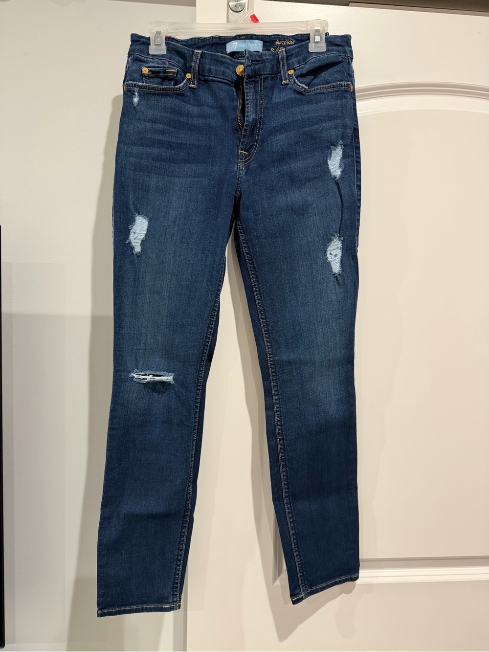 Seven7 Dark Denim Skinny Jeans with Light Distressing
